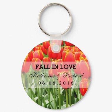 Red Tulip Field Wedding Favor Keepsake Keychain