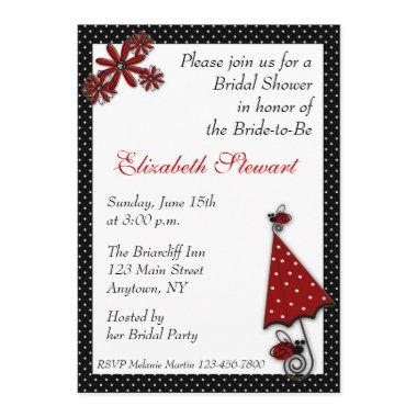 Red Umbrella Ladybugs Shower Invitations