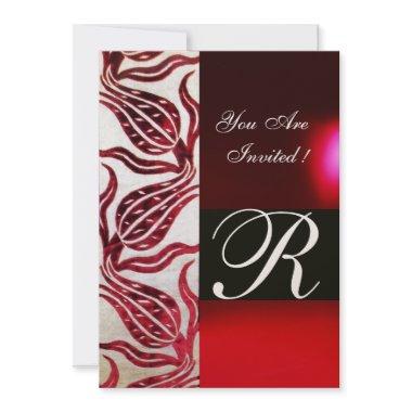 RED VELVET DAMASK TULIPS MONOGRAM Burgundy Gold Invitations