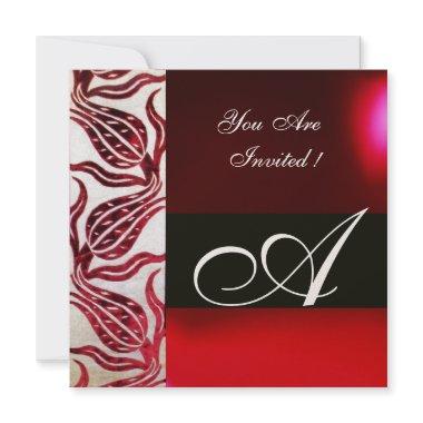 RED VELVET DAMASK TULIPS MONOGRAM Burgundy Gold Invitations