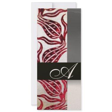 RED VELVET DAMASK TULIPS MONOGRAM Burgundy Gold Invitations