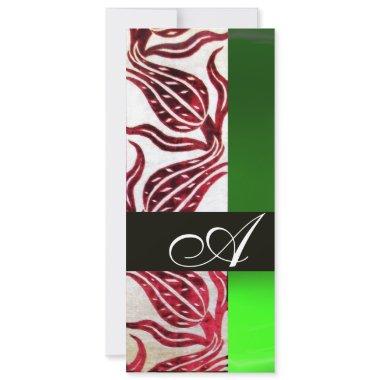 RED VELVET DAMASK TULIPS MONOGRAM Burgundy Green Invitations