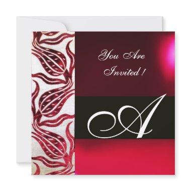 RED VELVET DAMASK TULIPS MONOGRAM Burgundy White Invitations