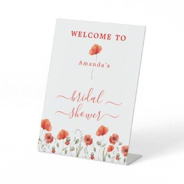 Red Watercolor Poppies, Bridal Brunch Welcome Pedestal Sign