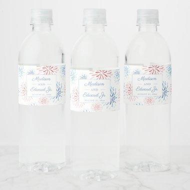 Red White And Blue Fireworks Wedding Shower Party Water Bottle Label