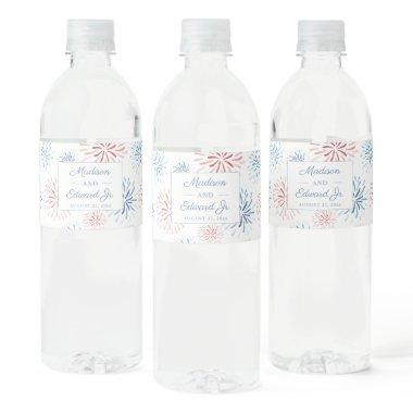 Red White And Blue Fireworks Wedding Shower Party Water Bottle Label