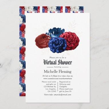 Red White and Blue Floral 4th July Virtual Shower Invitations