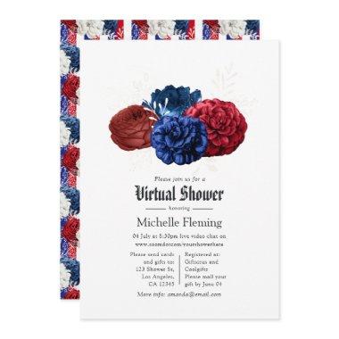 Red White and Blue Floral 4th July Virtual Shower Invitations