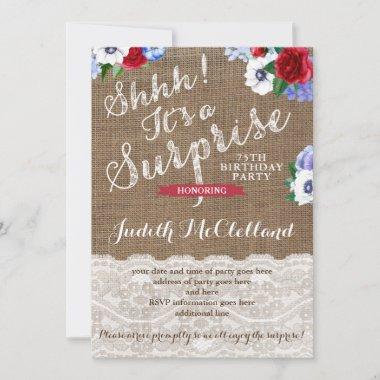Red White and Blue Lady Surprise Birthday Party Invitations