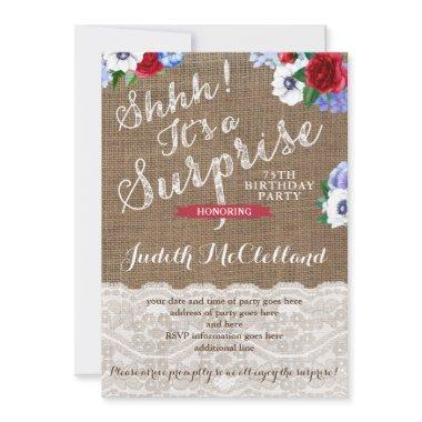 Red White and Blue Lady Surprise Birthday Party Invitations