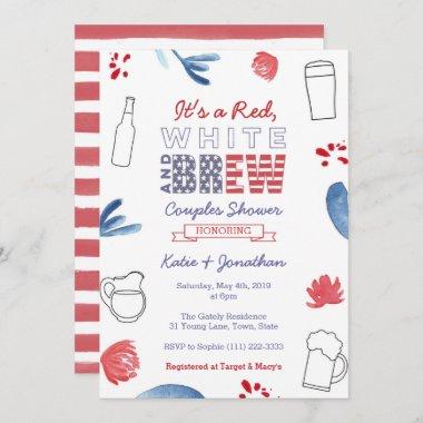 Red White and Brew Couples Shower Engagement Party Invitations