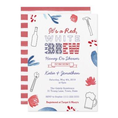 Red White and Brew Honey Do or Couples Shower Invitations