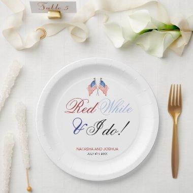 Red White and I Do 4th July Patriotic Wedding Paper Plates