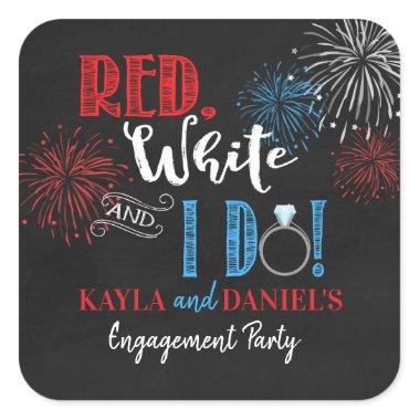Red White and I Do Engagement Party Square Sticker