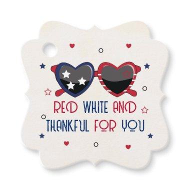 Red White and Thankful For You Heart Sunglasses Favor Tags
