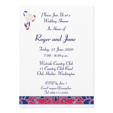 Red, White, & Blue, Damask Bridal Shower Invitations