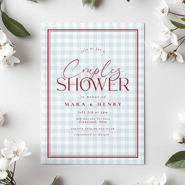 Red White Blue Gingham Couples Bridal Shower Invitations