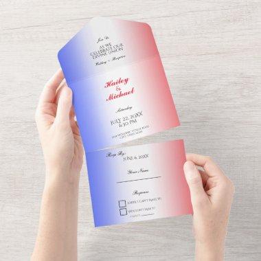 Red White & Blue Patriotic Elegant Modern Wedding All In One Invitations