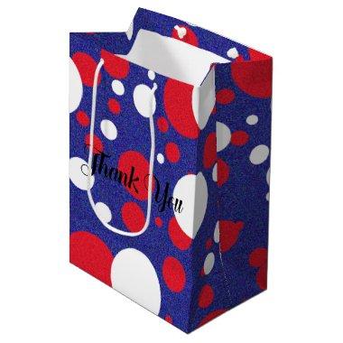 Red White Blue Sparkle Polka Dot Party Medium Gift Bag