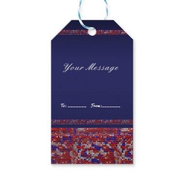 Red White & Blue Sparkle Sequins 4th of July Party Gift Tags