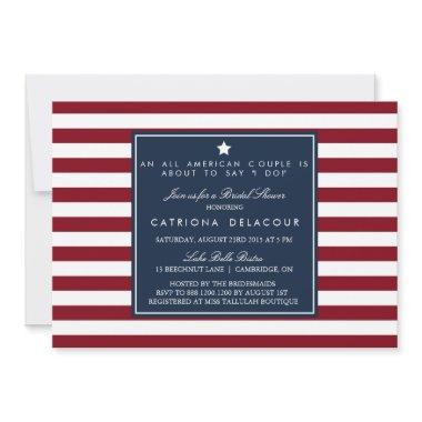 Red White & Blue Stripes Bridal Shower Invitations