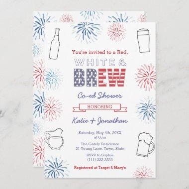 Red White & Brew Couples Wedding Shower Party Invitations