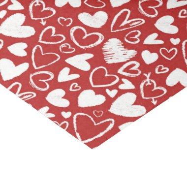 Red White Chalk Heart Cute Pattern Valentine's Day Tissue Paper