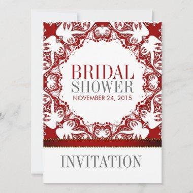 Red White Doves Batik Bridal Shower Party Invitati Invitations