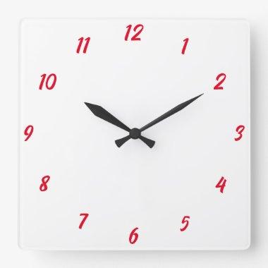 Red White Elegant Custom Colorful Cute Gift 2023 Square Wall Clock