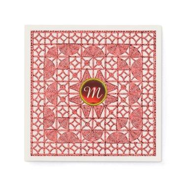 RED WHITE GEOMETRIC LACE GEM STONE MONOGRAM NAPKINS