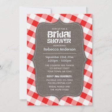 Red & White Gingham Canvas Bridal Shower Invitations