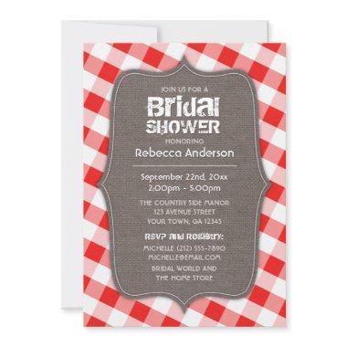 Red & White Gingham Canvas Bridal Shower Invitations