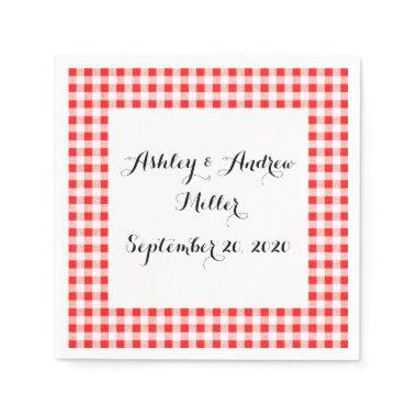 Red White Gingham Pattern Paper Napkins