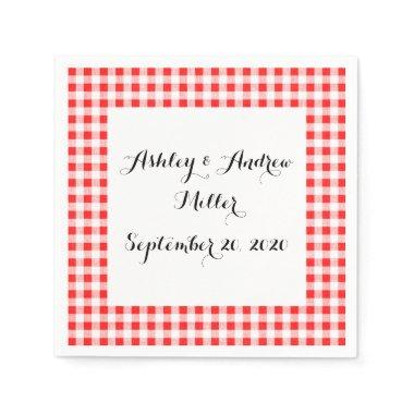 Red White Gingham Pattern Paper Napkins