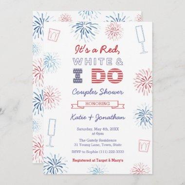 Red White & I Do Couples Wedding Shower Party Invitations