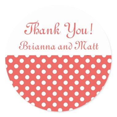 Red & White Polka Dot Thank You Wedding Sticker
