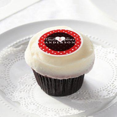 Red & White Polka Dots Cute Personalized Wedding Edible Frosting Rounds