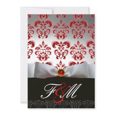 RED WHITE RIBBON & BLACK DAMASK MONOGRAM Ruby