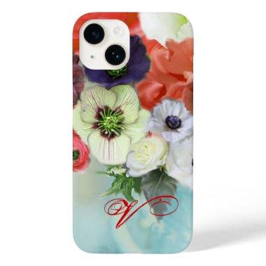 RED WHITE ROSES AND ANEMONE FLOWERS MONOGRAM Case-Mate iPhone 14 CASE