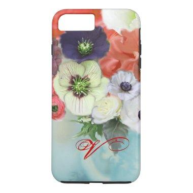 RED WHITE ROSES AND ANEMONE FLOWERS MONOGRAM iPhone 8 PLUS/7 PLUS CASE