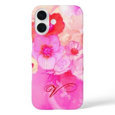 RED WHITE ROSES AND PINK ANEMONE FLOWERS MONOGRAM iPhone 16 CASE