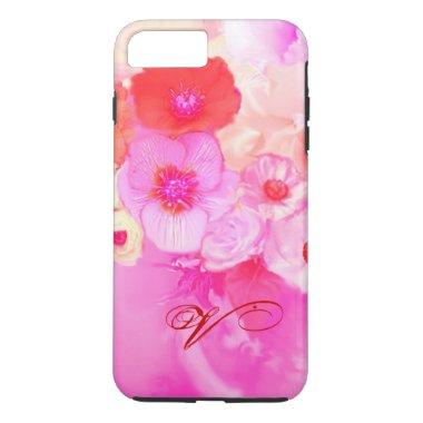 RED WHITE ROSES AND PINK ANEMONE FLOWERS MONOGRAM iPhone 8 PLUS/7 PLUS CASE