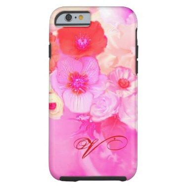 RED WHITE ROSES AND PINK ANEMONE FLOWERS MONOGRAM TOUGH iPhone 6 CASE