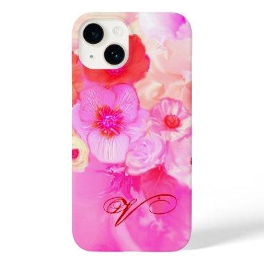 RED WHITE ROSES AND PINK ANEMONE FLOWERS MONOGRAM Case-Mate iPhone 14 CASE