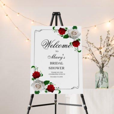 Red & White Roses Christmas Bridal Shower welcome Foam Board