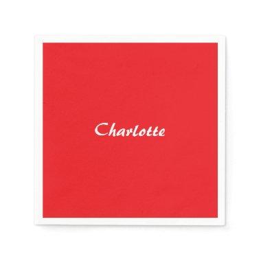 Red White Script Elegant Minimalist Modern Name Napkins