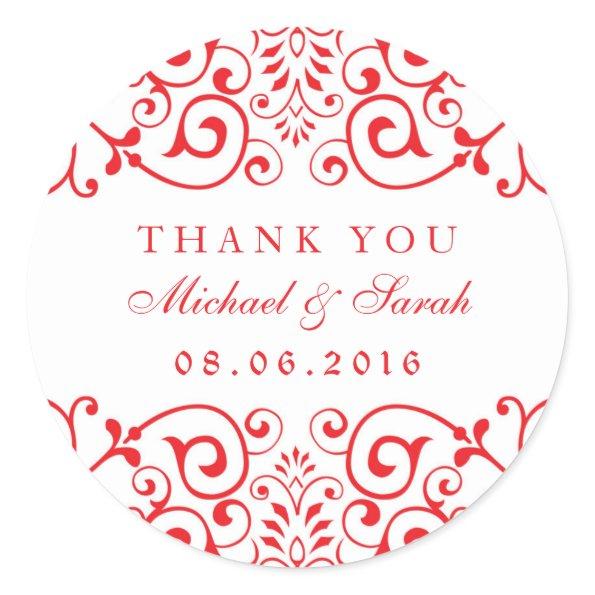 Red White Wedding Victorian Swirl Floral Sticker