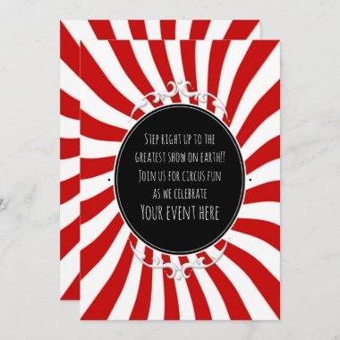 Red & White Whimsical Fun Stripes Party Invitations