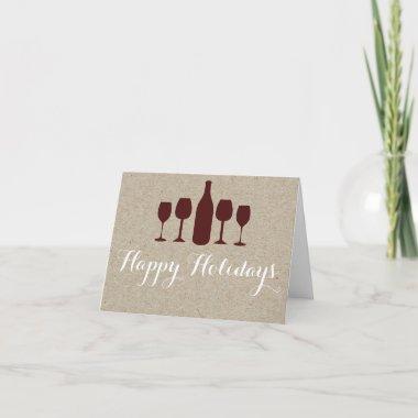 Red Wine & Bottle Brown Paper Rustic Fold Invitations