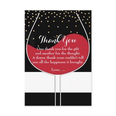 Red Wine Glass Gold Black & White Thank You Invitations